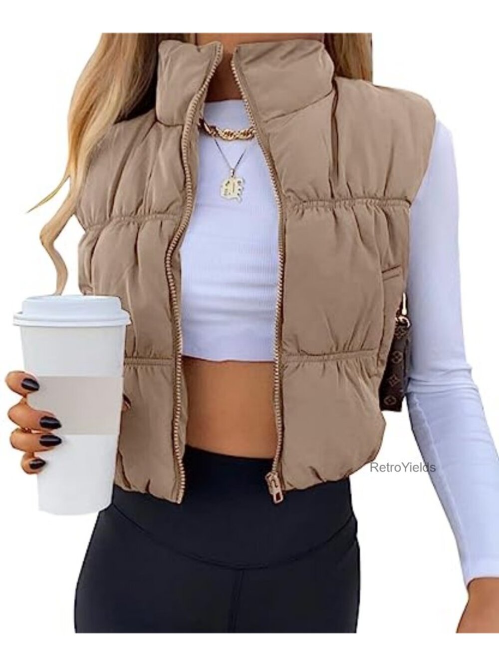 Crop Puffer Vest Zip Up Sleeveless Padded Coat Winter Warm